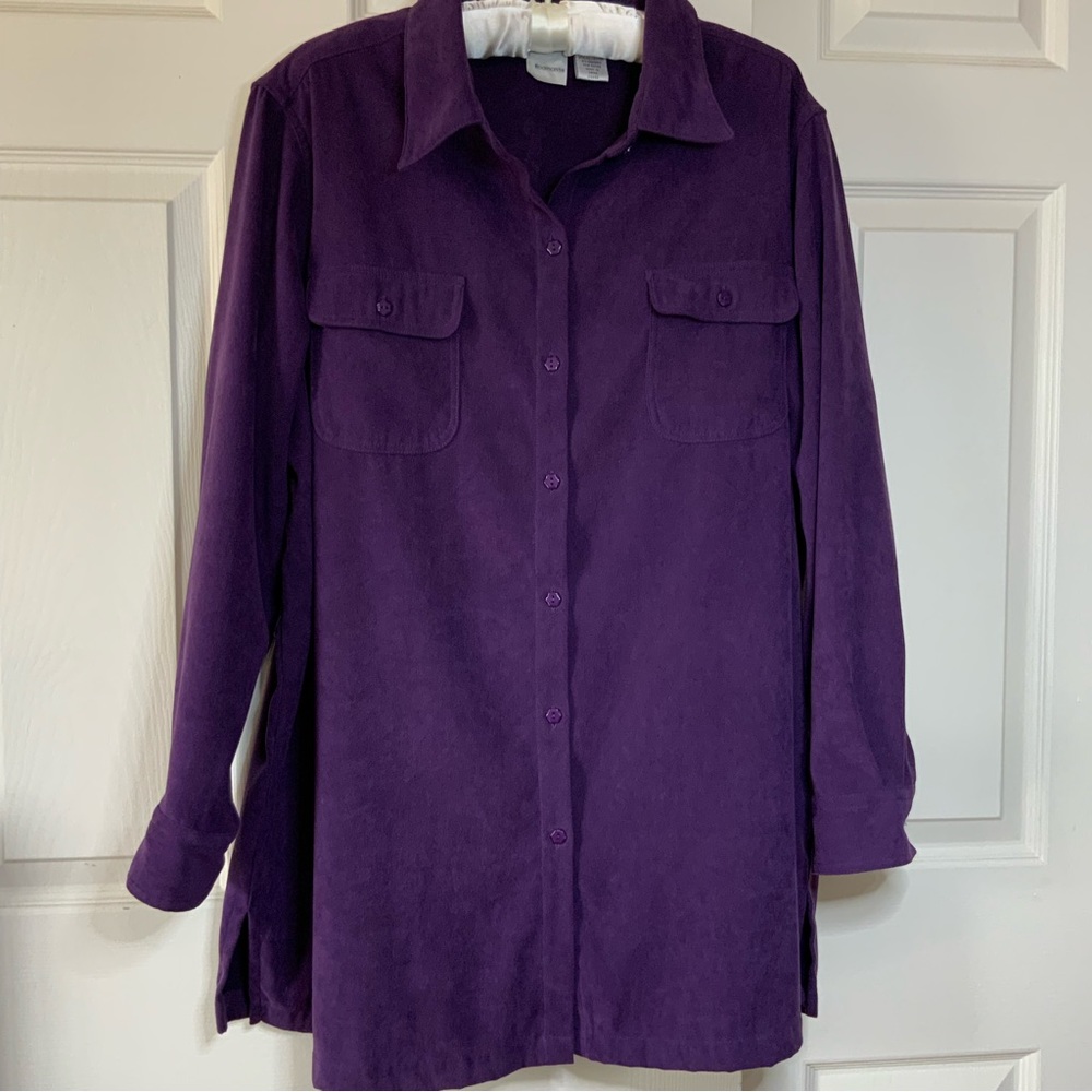 Roaman’s Plus Size Faux Suede Button Down Long Sleeve Shirt 1X